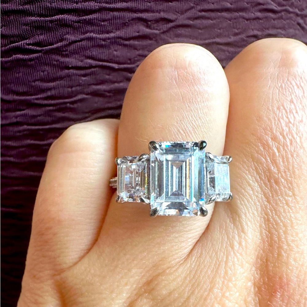 4.5ct Emerald Cut 3 Stone Simulated Diamond Ring in 925 Sterling Silver, Size 7